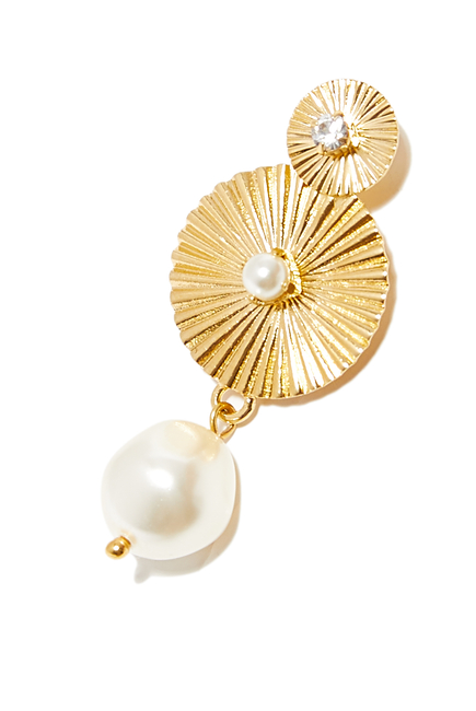 Odessa Earrings, 18K Gold-Plated Brass, Crystals & Pearl